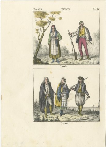 Uskoks and Licani, Croatian Costumes, Hand Colored Lithograph, 1842, view 2