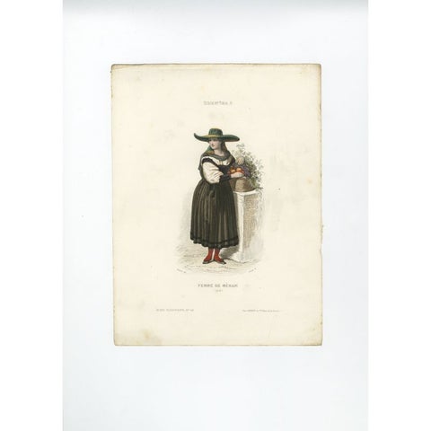 Beautiful Hand-Colored Print of a Female of Meran in Italy, 1850, view 2