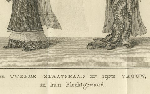 Burmese Minister & Wife in Ceremonial Dress, Antique Costume Print, c.1800, close-up 3