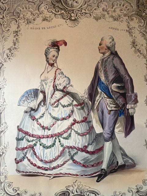 Louis XV & Madame de Pompadour Rococo Court Costume Lithograph, 1847, view 5