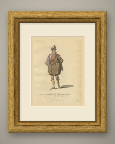 Nobleman of Burgundy in Purple Plumed Cap and Red Sash, Costume of 1581, 1757, shown framed