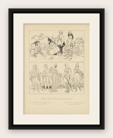 Ancient Scythians and Asia Minor Costumes, Antique Ethnographic Print, c.1905, shown framed