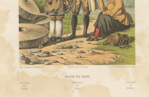 Selbu Regional Dress, Norwegian Folk Attire with Stone Quarry Scene, c.1860, close-up 1