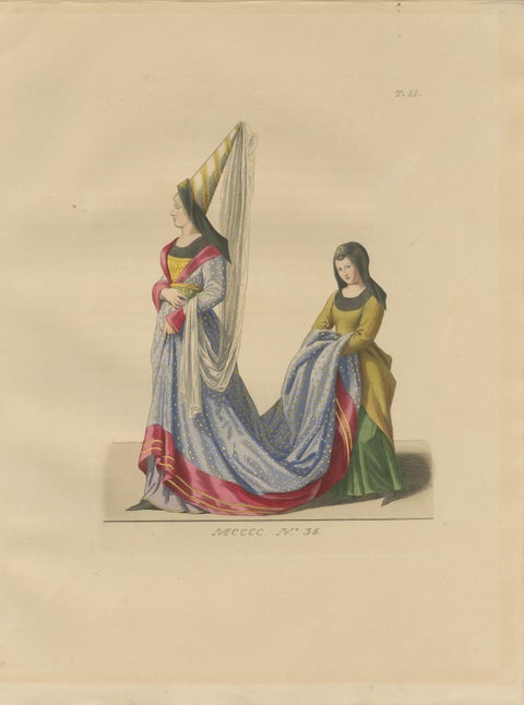 Six Hand-Colored Lithographs of Medieval Italian Costume, Circa 1860, view 4