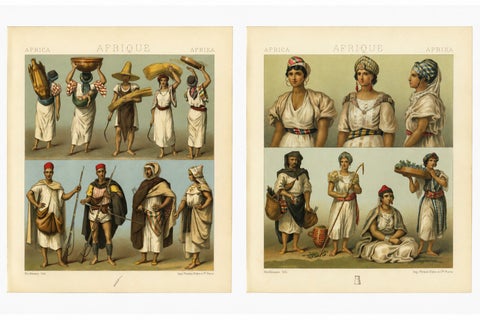 North African Costumes & Figures, Racinet Afrique Plates, Set of 2, 1888