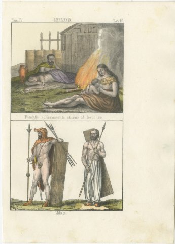 Family Asleep by the Hearth and Two Armed Warriors, Germania, 1842, view 2