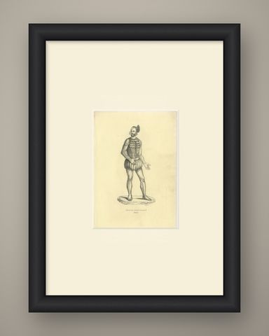 Native of the Romanzoff Archipelago, Antique Wahlen Costume Print, 1843-1844, shown framed