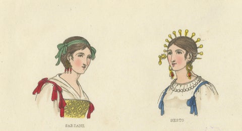Italian Regional Costumes: Sarzana, Sesto, Rome and Florence, 1823, close-up 4