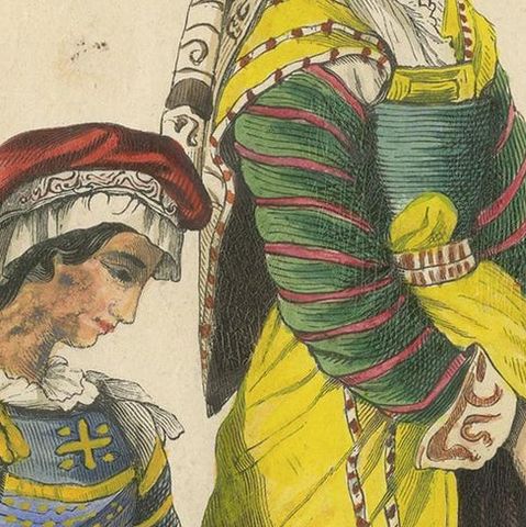 Antique Costume Print of Miranda Women by Wahlen, 1843, close-up 1
