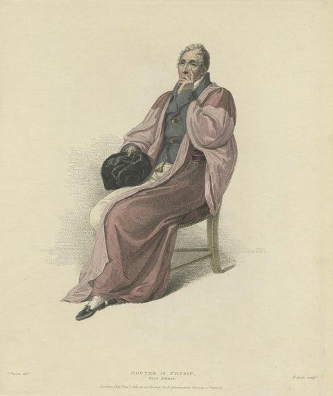 Antique Hand-Colored Print of a Doctor in Physic in Full Dress, 1813, close-up 1