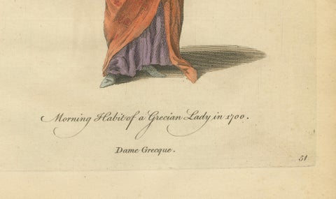 Antique Costume Print Grecian Lady Morning Dress Jefferys, 1749, close-up 3