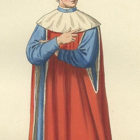Antique Print of an Italian Nobleman, 14th Century, by Bonnard, 1860, close-up 2