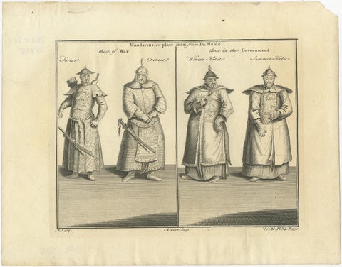 Print of Chinese and Tartar Warriors & Government Officers in Costume, 1746, view 2