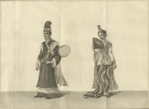 Burmese Minister & Wife in Ceremonial Dress, Antique Costume Print, c.1800, close-up 6