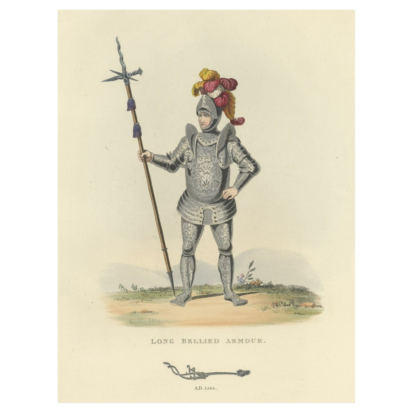 Antique Print of Long-Bellied Armor, 1842
