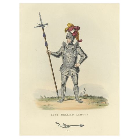 Antique Print of Long-Bellied Armor, 1842
