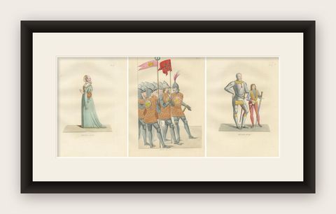 Italian Elegance and Armor in 15th Century Costume Prints, Published in 1845, shown framed