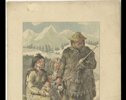 Prince William Sound Alaska Indigenous Family, Antique Costume Print, c.1805, close-up 3