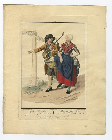 Set of 4 Antique Prints of Dutch Costumes by Maaskamp '1805', view 2