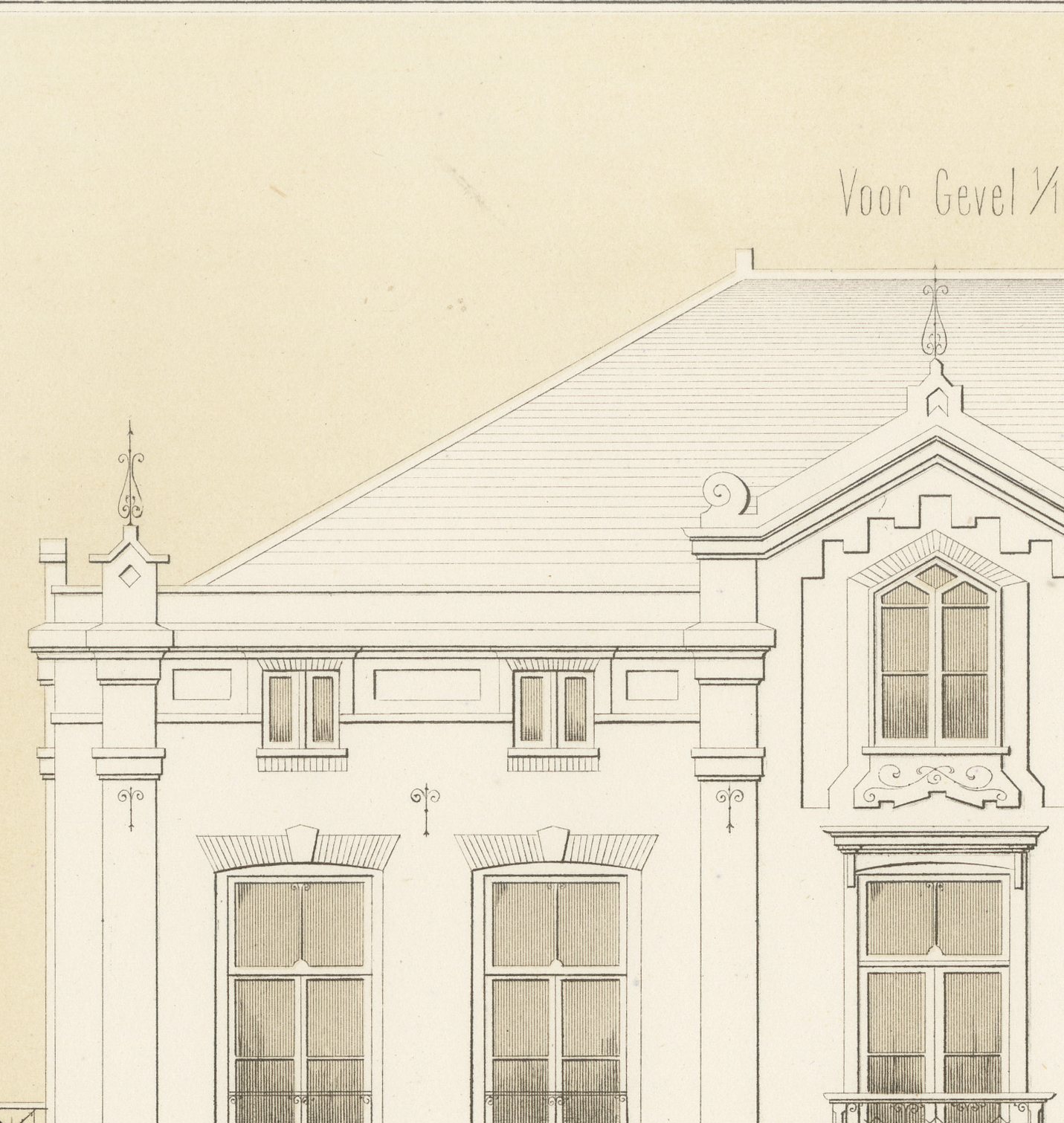 Meppel Country House, Elevations, Dutch Architecture Print, Leliman, 1865-1866, view 3
