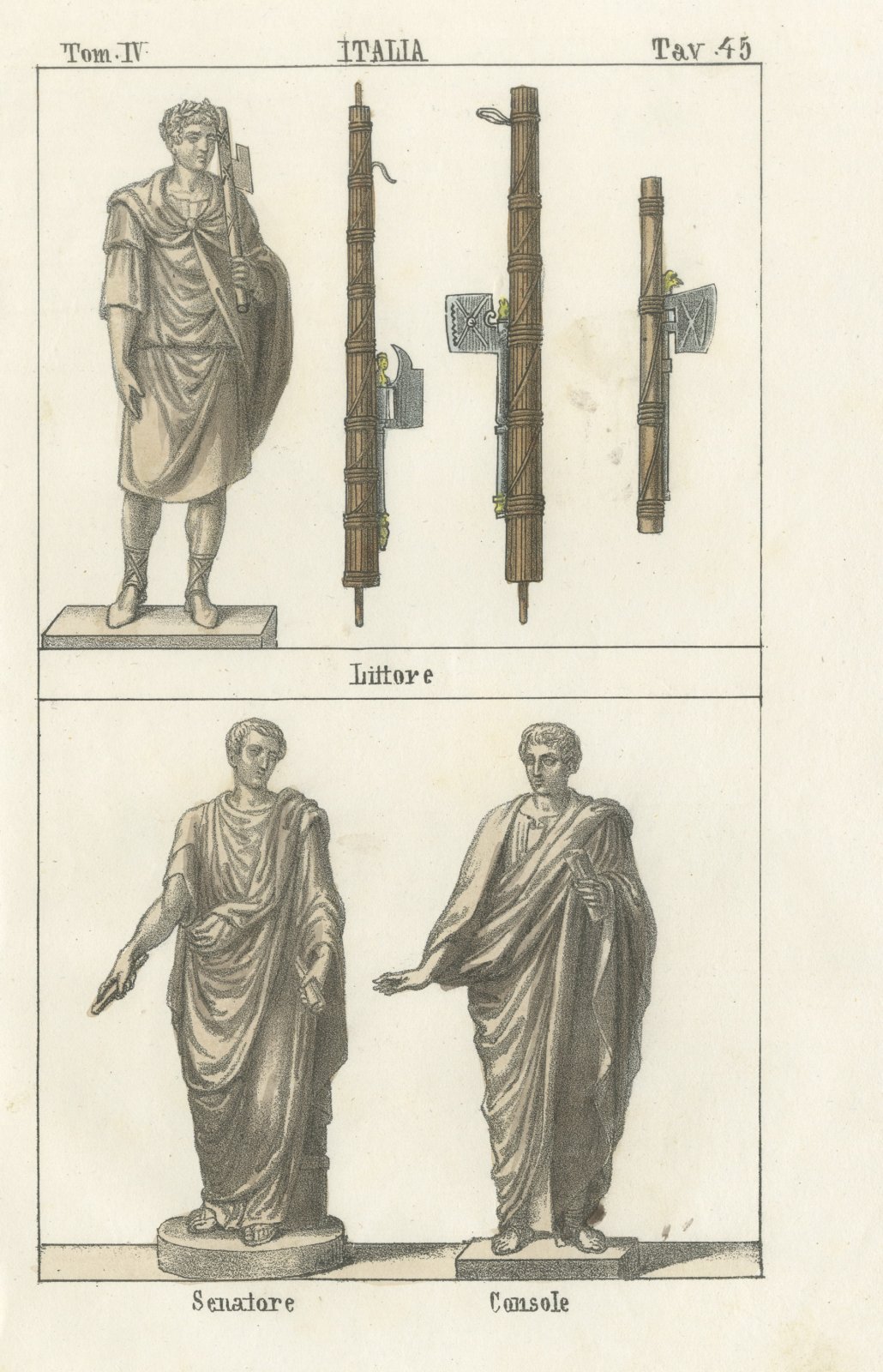 A Roman Lictor with the Fasces, a Senator and a Consul, Lithograph, 1842