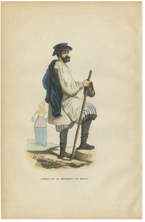 Russian Peasant from the Moscow Region - Antique Costume Lithograph, c.1852