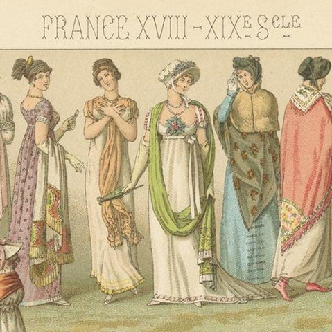 Antique Costume Print, French Women’s Fashion 18th–19th Century, close-up 1