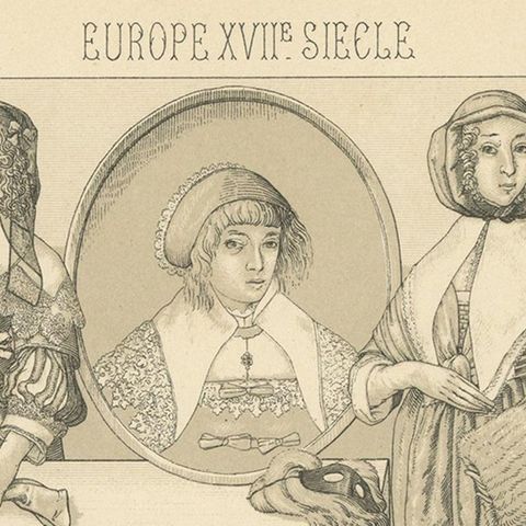 Pl 96 Antique Print of European 17th Century Costumes by Racinet, close-up 1