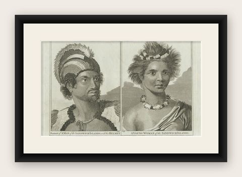 Regalia of the Sandwich Islands: Portraits in Traditional Attire, 1790, shown framed