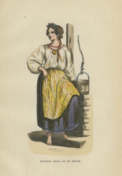 Russian Woman from Ukraine - Antique Costume Lithograph, c.1852, close-up 1