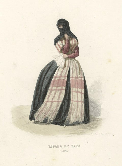 Antique Print of a Woman from Tapada De Saya, Lima, Peru, South America, 1850, close-up 1
