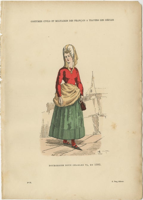 Set of Six Antique French Medieval Costume Prints by F. Roy, circa 1860, view 7