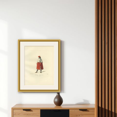 Antique Print of a Venetian Nobleman, Italy, 15th Century, by Bonnard, 1860, shown framed on a wall