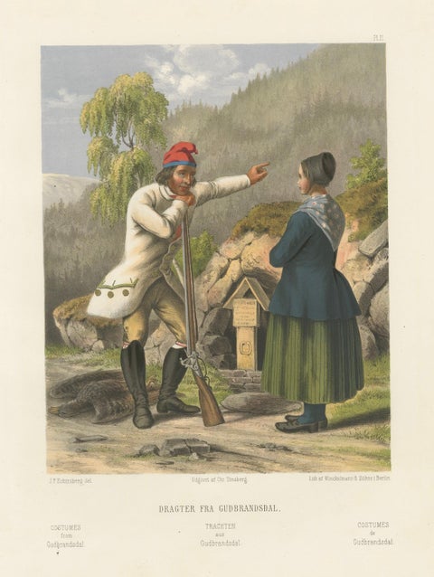 Norwegian Hunter and Woman in Gudbrandsdal Dress, Tonsberg Edition, c.1860, close-up 5