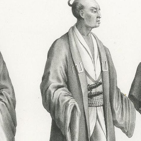 Antique Print of Japanese Men and their Costumes by Honegger (1845), close-up 1