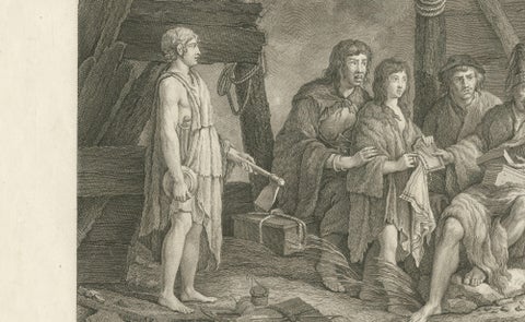 La Pérouse Alaska Tlingit Costume Engraving, French Expedition, 1797, close-up 5