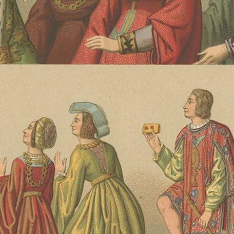 Pl 40 Antique Print of European 15th-16th Century Costumes by Racinet, close-up 2