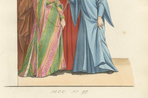 Medieval Italian Courtship c.1300s, Nobles in Historic Dress, Print 1845, close-up 2