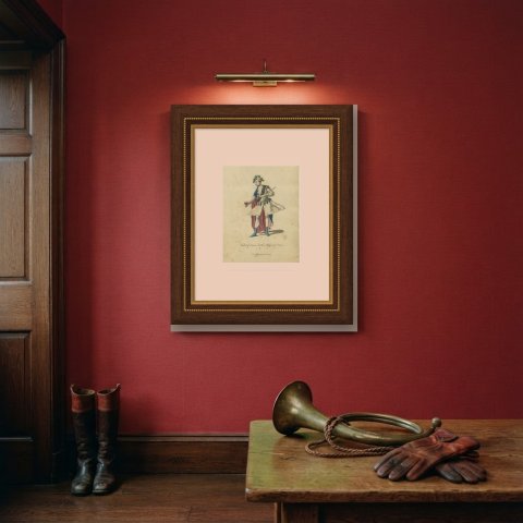 Comus in Milton's Masque of Comus, Georgian Stage Costume, Jefferys Print, 1757, shown framed on a wall