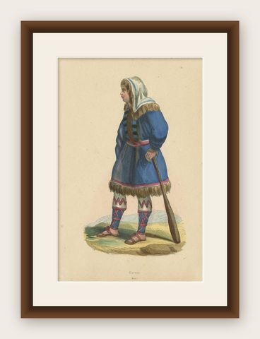 Antique Costume Print of a Kureck Woman by Wahlen, 1843, shown framed