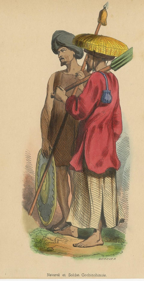 Antique Costume Print of an Inhabitant and Soldier of Cochinchina by Wahlen, view 4