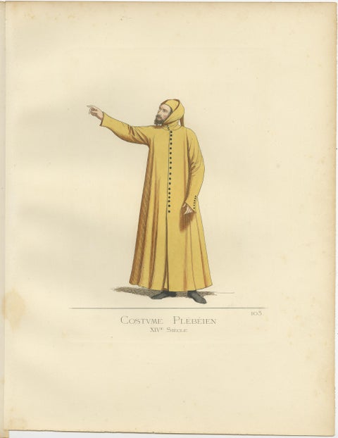 Antique Print of a Plebeian Costume, Italy, 14th Century, by Bonnard, 1860, view 4