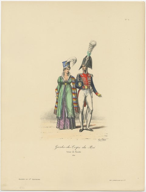 Old Hand-Colored Print of the Guards of the King of France, 1890, view 2