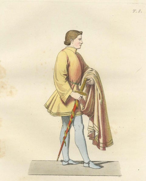Royal and Noble Costume Prints: d'Anjou, Military Attire, Young Squire, 1845, close-up 1
