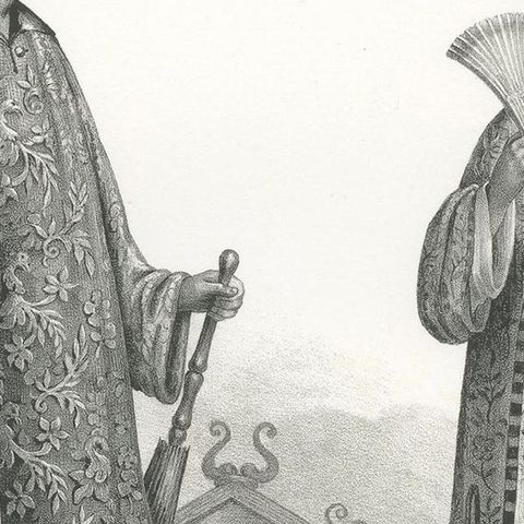 Antique Print of a Chinese Nobleman and Noblewoman by Honegger, 1845, close-up 1