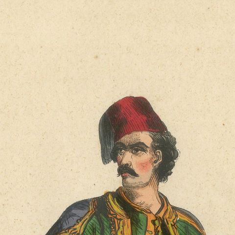 Greek Man in Traditional Dress, Hand-Coloured Lithograph, c.1845, close-up 5