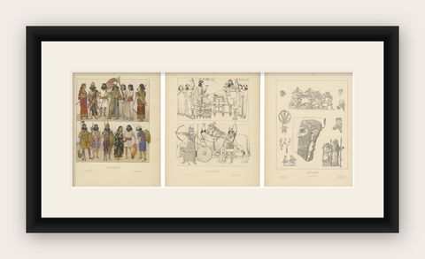 Set of 3 Antique Assyrian Costume and Culture Plates by Max Tilke, c.1900, shown framed