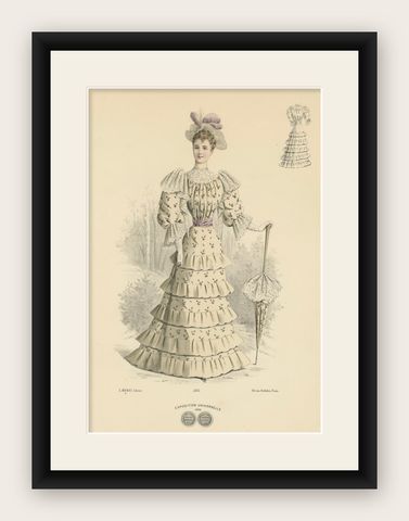 Victorian Fashion Flourishes: A Lithograph for the 1889 Exposition Universelle, shown framed