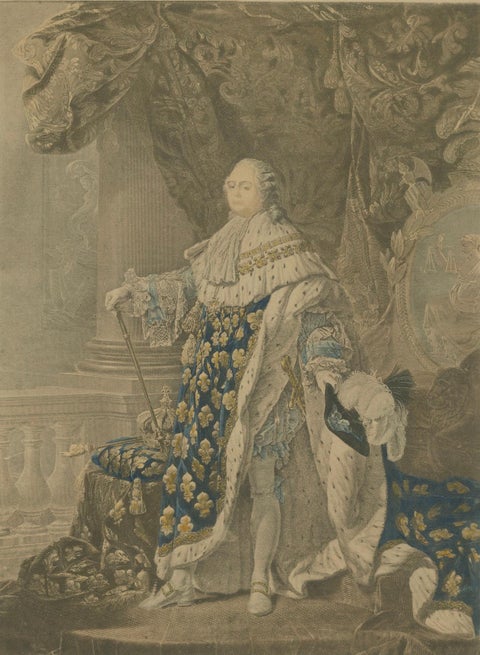 Antique Portrait Engraving of Louis XVI in Coronation Robes, c.1790–1820, close-up 2