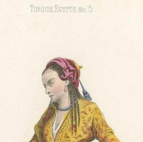 Antique Costume Print of a Harem Woman from Egypt by Aubert, 1850, close-up 1